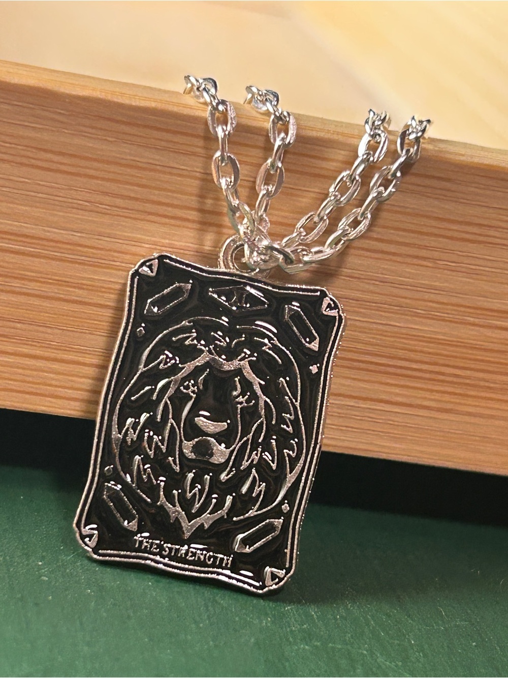 Strength Tarot Card Pendant Necklace in Shiny Silver or Gold Tone